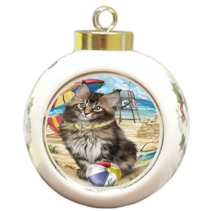 Pet Friendly Beach Maine Coon Cat Round Ball Christmas Ornament RBPOR51587