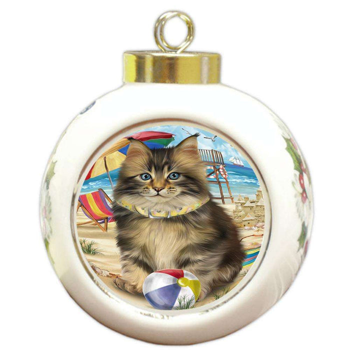 Pet Friendly Beach Maine Coon Cat Round Ball Christmas Ornament RBPOR51588