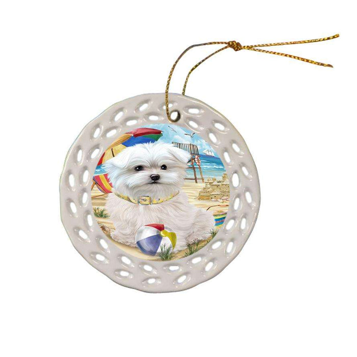 Pet Friendly Beach Maltese Dog Ceramic Doily Ornament DPOR50054