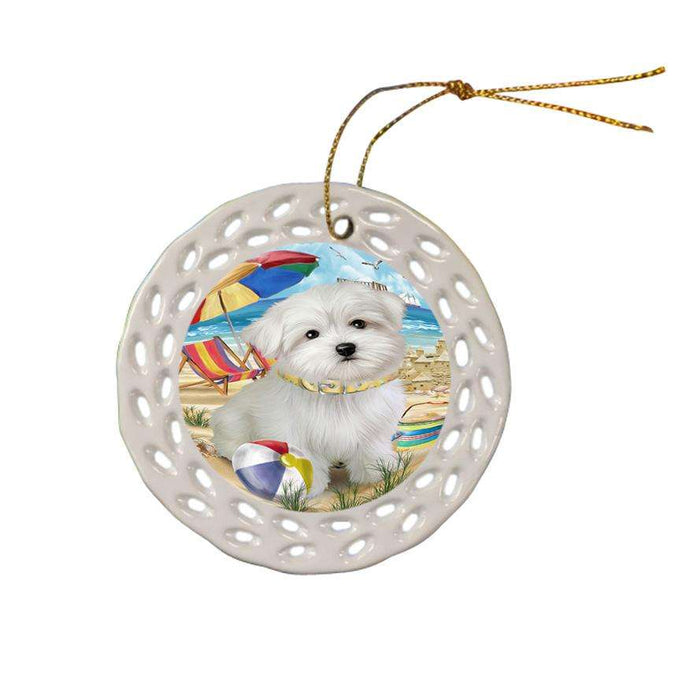 Pet Friendly Beach Maltese Dog Ceramic Doily Ornament DPOR50055
