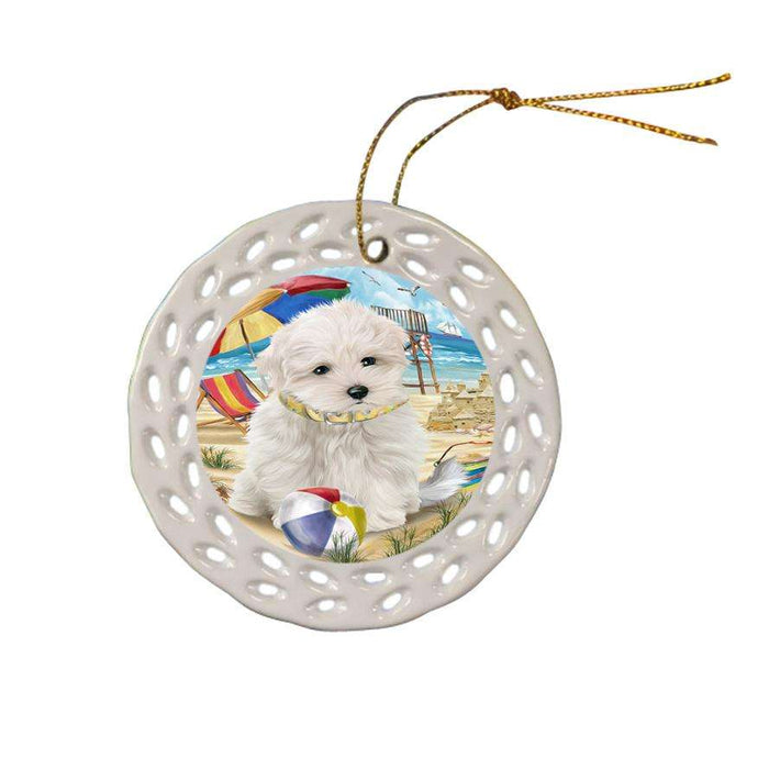 Pet Friendly Beach Maltese Dog Ceramic Doily Ornament DPOR50056
