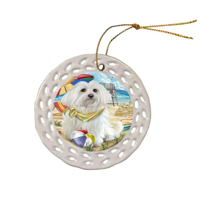 Pet Friendly Beach Maltese Dog Ceramic Doily Ornament DPOR50057