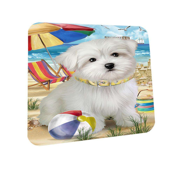 Pet Friendly Beach Maltese Dog Coasters Set of 4 CST50014 Coasters Set of 4 CST50014