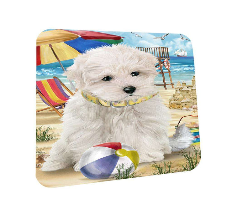 Pet Friendly Beach Maltese Dog Coasters Set of 4 CST50015 Coasters Set of 4 CST50015