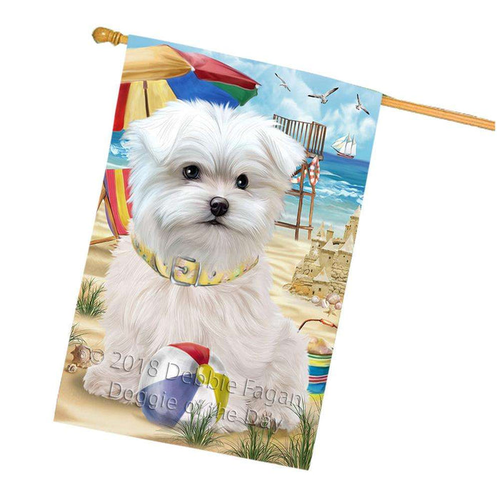 Pet Friendly Beach Maltese Dog House Flag FLG50019