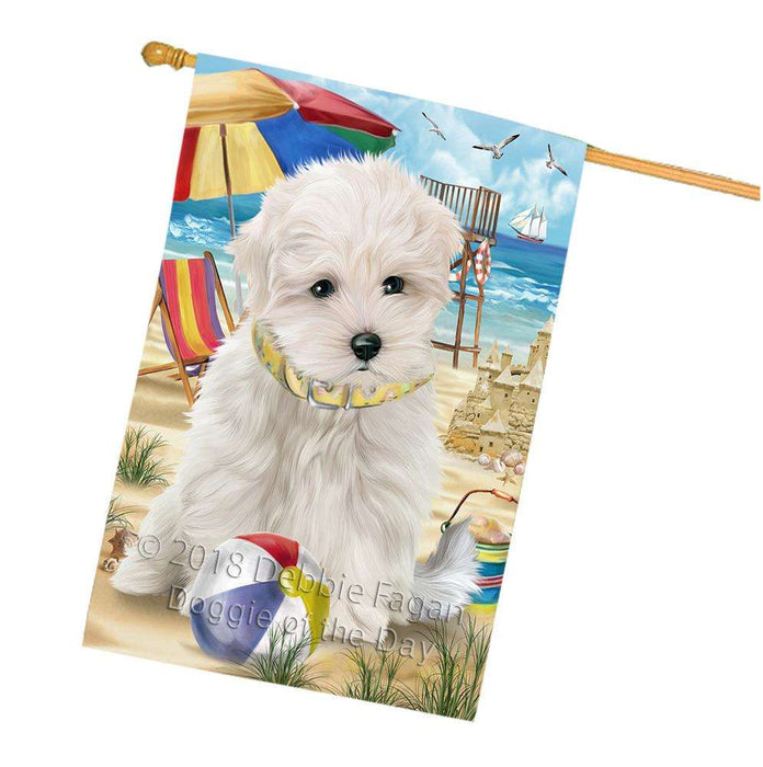 Pet Friendly Beach Maltese Dog House Flag FLG50021