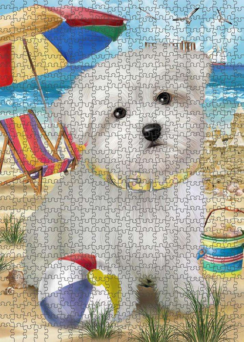 Pet Friendly Beach Maltese Dog Puzzle with Photo Tin PUZL53871