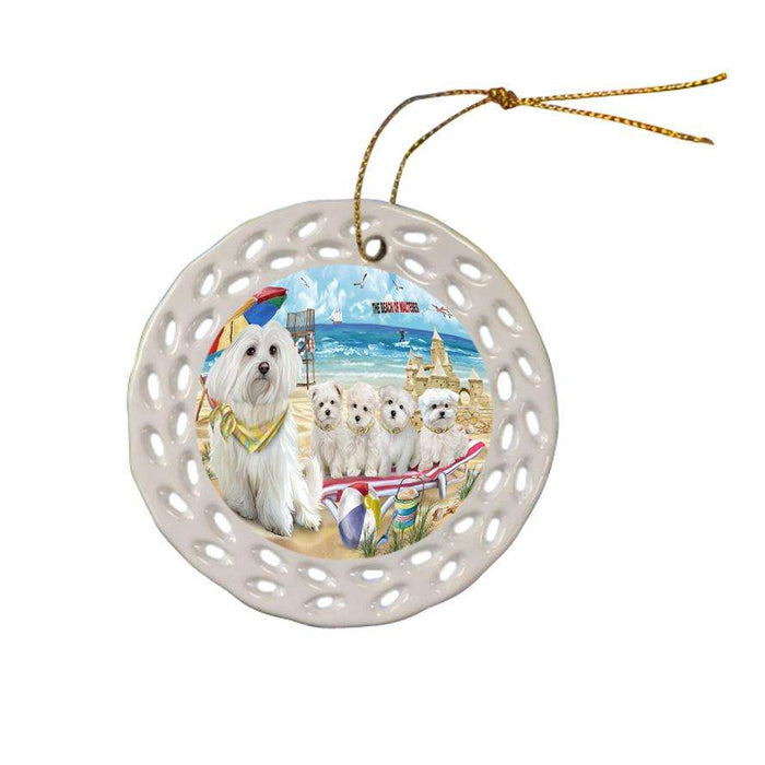Pet Friendly Beach Malteses Dog Ceramic Doily Ornament DPOR50052