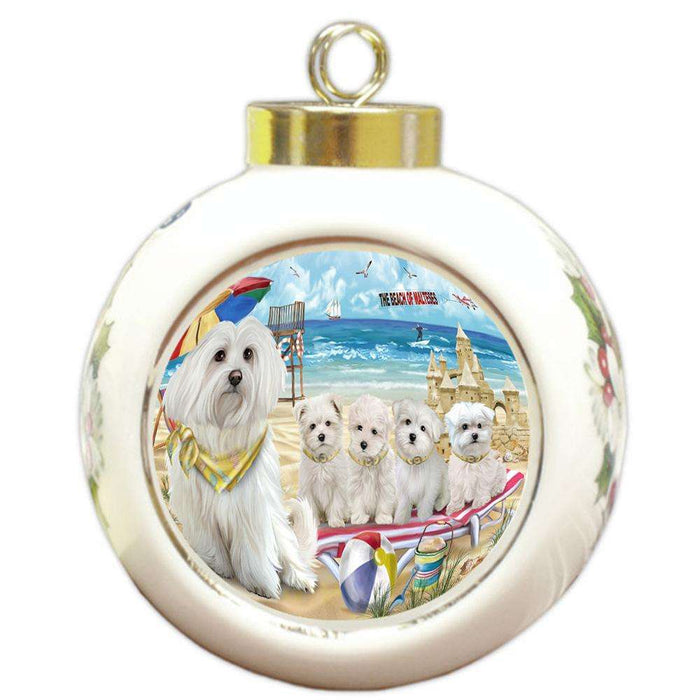 Pet Friendly Beach Malteses Dog Round Ball Christmas Ornament RBPOR50052