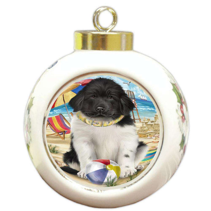 Pet Friendly Beach Newfoundland Dog Round Ball Christmas Ornament RBPOR54171