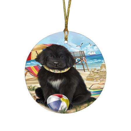 Pet Friendly Beach Newfoundland Dog Round Flat Christmas Ornament RFPOR54158