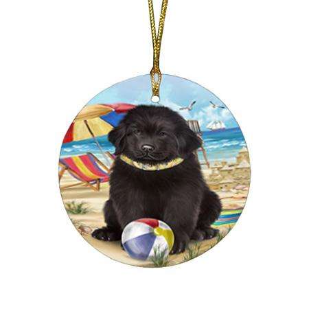 Pet Friendly Beach Newfoundland Dog Round Flat Christmas Ornament RFPOR54161