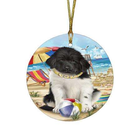 Pet Friendly Beach Newfoundland Dog Round Flat Christmas Ornament RFPOR54162