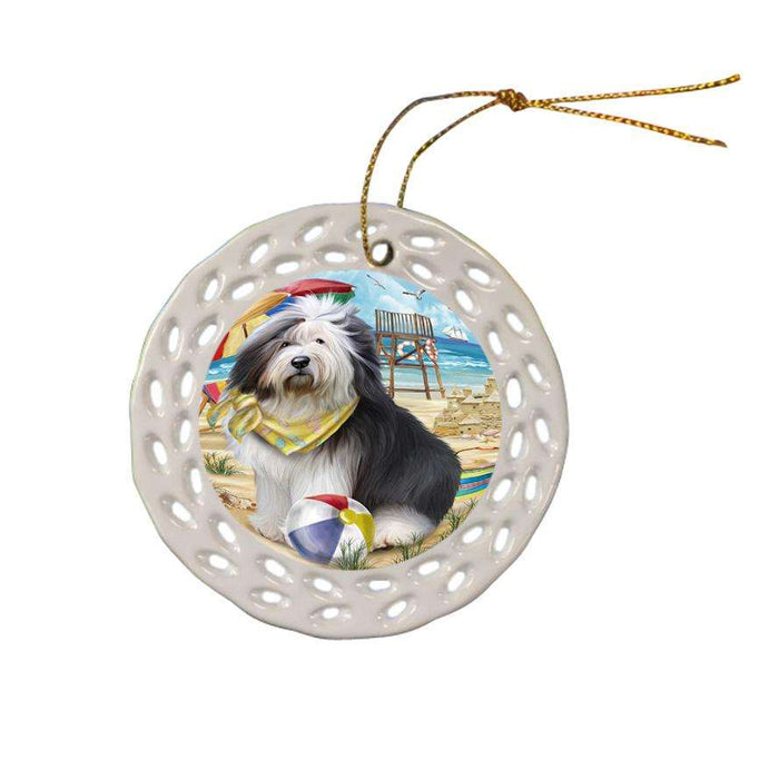 Pet Friendly Beach Old English Sheepdog Ceramic Doily Ornament DPOR50063