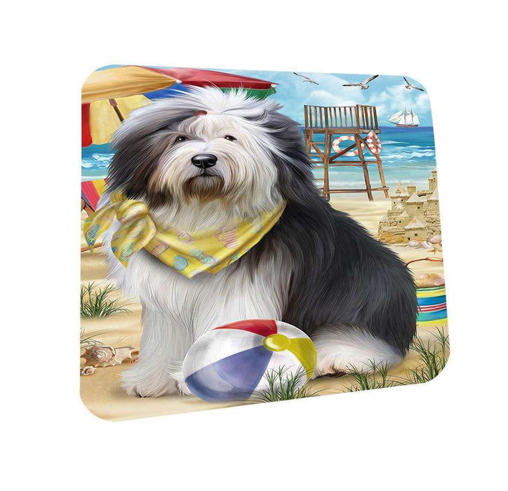 Pet Friendly Beach Old English Sheepdog Coasters Set of 4 CST50022 Coasters Set of 4 CST50022