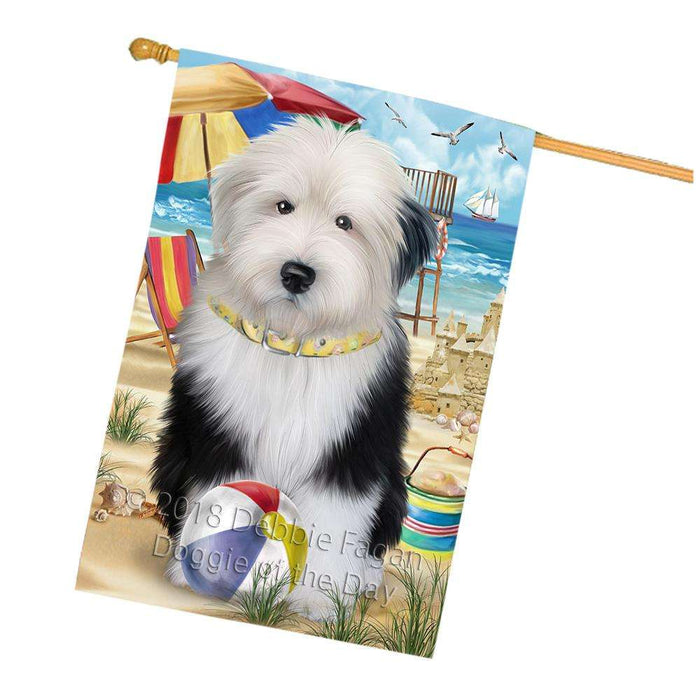 Pet Friendly Beach Old English Sheepdog House Flag FLG50024