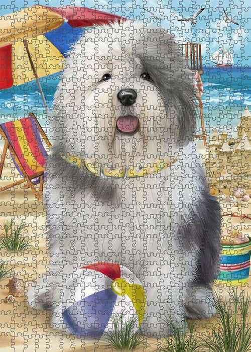 Pet Friendly Beach Old English Sheepdog Puzzle with Photo Tin PUZL53886