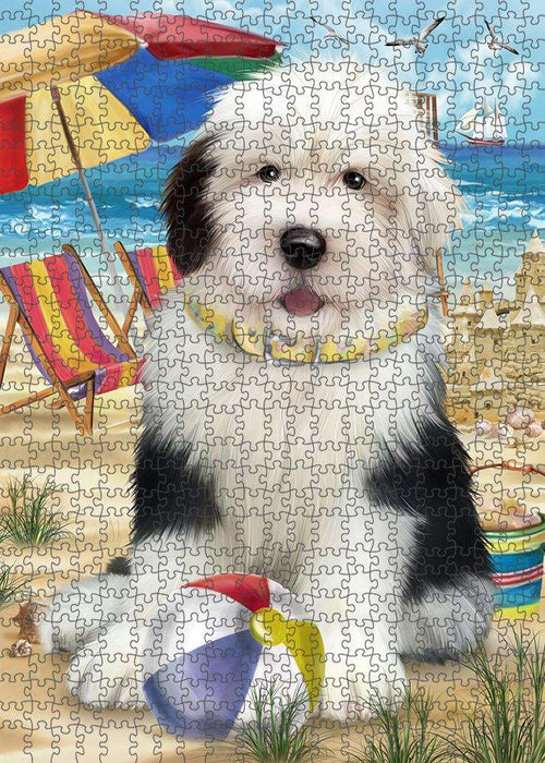 Pet Friendly Beach Old English Sheepdog Puzzle with Photo Tin PUZL53892
