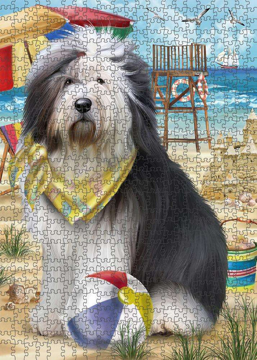 Pet Friendly Beach Old English Sheepdog Puzzle with Photo Tin PUZL53895