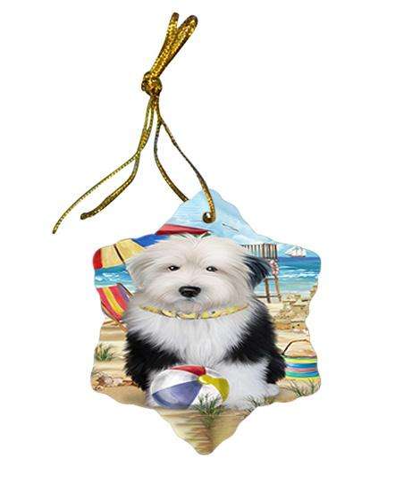 Pet Friendly Beach Old English Sheepdog Star Porcelain Ornament SPOR50051
