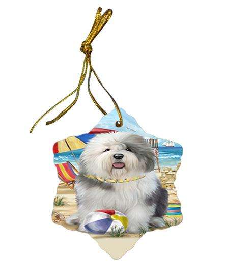 Pet Friendly Beach Old English Sheepdog Star Porcelain Ornament SPOR50052