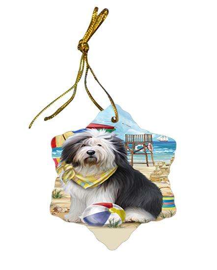 Pet Friendly Beach Old English Sheepdog Star Porcelain Ornament SPOR50055