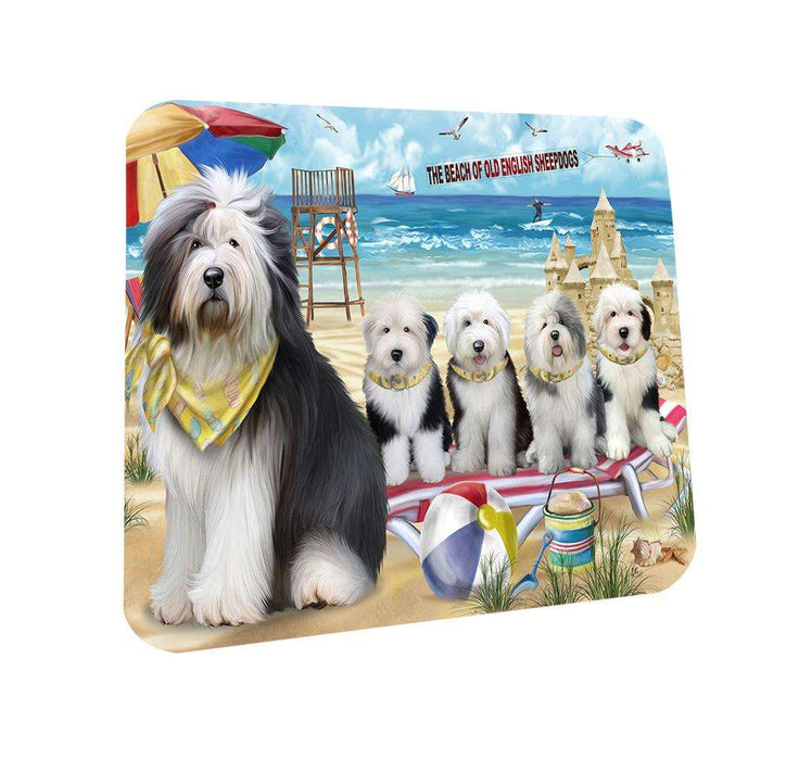 Pet Friendly Beach Old English Sheepdogs Coasters Set of 4 CST50017 Coasters Set of 4 CST50017