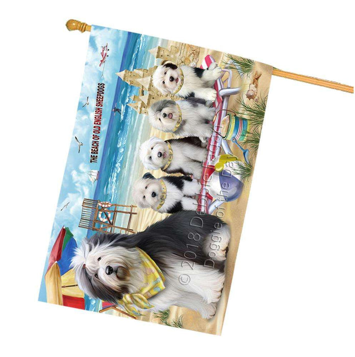 Pet Friendly Beach Old English Sheepdogs House Flag FLG50023