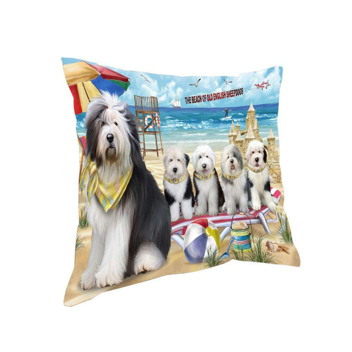 Pet Friendly Beach Old English Sheepdogs Pillow PIL56088