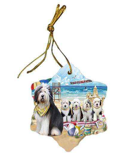 Pet Friendly Beach Old English Sheepdogs Star Porcelain Ornament SPOR50050
