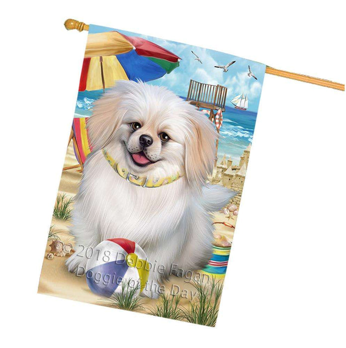 Pet Friendly Beach Pekingese Dog House Flag FLG50030
