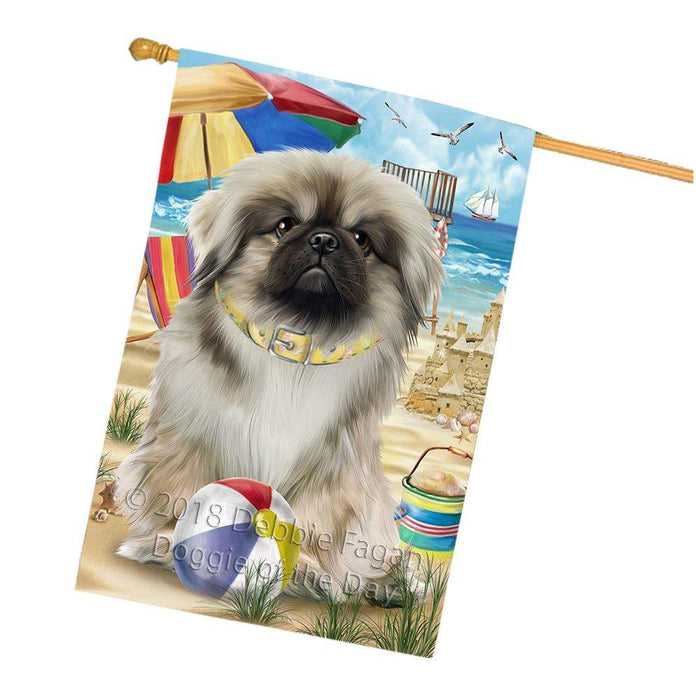 Pet Friendly Beach Pekingese Dog House Flag FLG50031