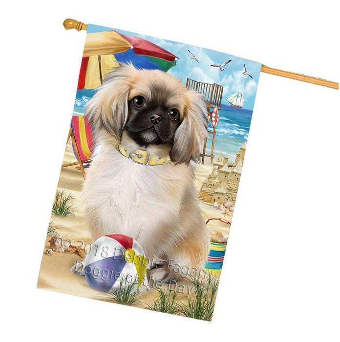 Pet Friendly Beach Pekingese Dog House Flag FLG50032