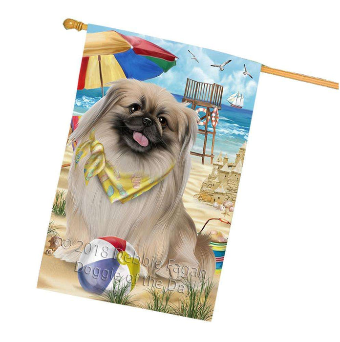 Pet Friendly Beach Pekingese Dog House Flag FLG50034