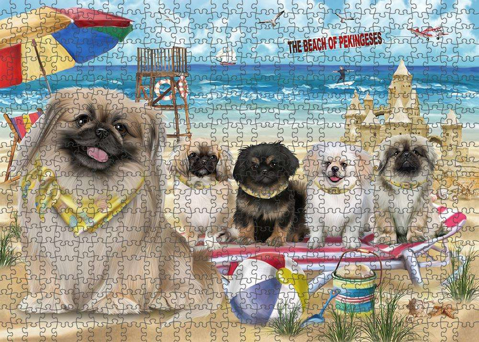 Pet Friendly Beach Pekingeses Dog Puzzle with Photo Tin PUZL53898