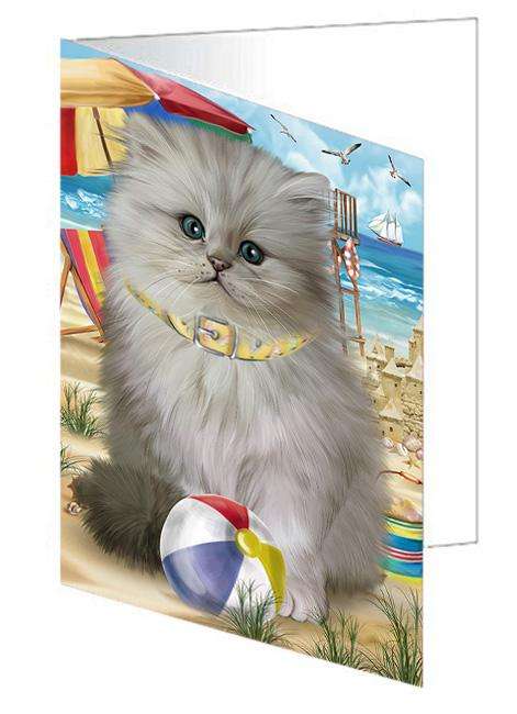 Pet Friendly Beach Persian Cat Handmade Artwork Assorted Pets Greeting Cards and Note Cards with Envelopes for All Occasions and Holiday Seasons GCD66551