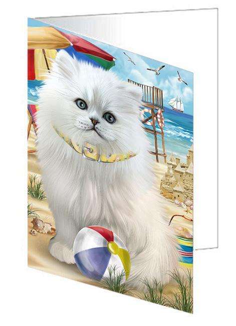 Pet Friendly Beach Persian Cat Handmade Artwork Assorted Pets Greeting Cards and Note Cards with Envelopes for All Occasions and Holiday Seasons GCD66554