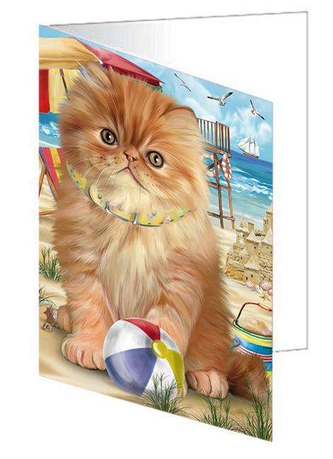 Pet Friendly Beach Persian Cat Handmade Artwork Assorted Pets Greeting Cards and Note Cards with Envelopes for All Occasions and Holiday Seasons GCD66557