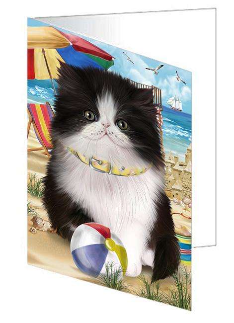 Pet Friendly Beach Persian Cat Handmade Artwork Assorted Pets Greeting Cards and Note Cards with Envelopes for All Occasions and Holiday Seasons GCD66560
