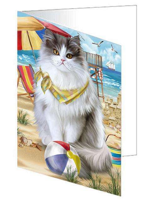 Pet Friendly Beach Persian Cat Handmade Artwork Assorted Pets Greeting Cards and Note Cards with Envelopes for All Occasions and Holiday Seasons GCD66563