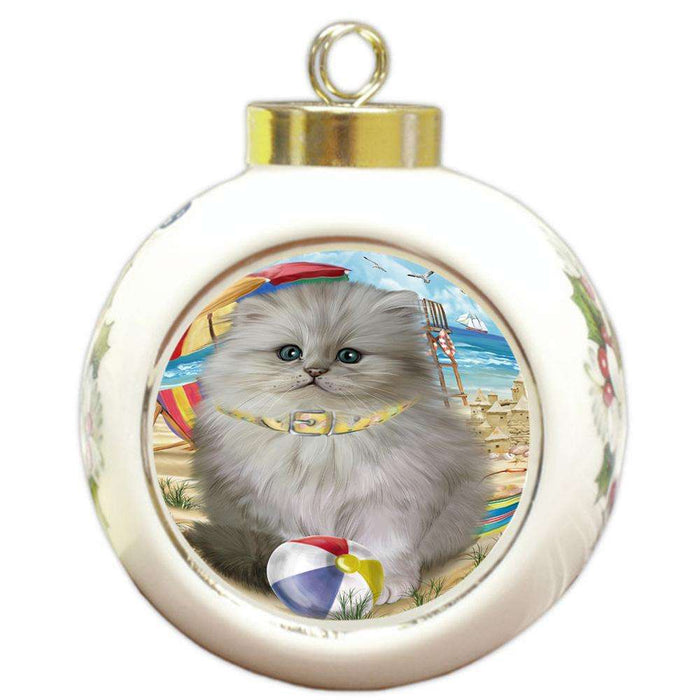 Pet Friendly Beach Persian Cat Round Ball Christmas Ornament RBPOR54174