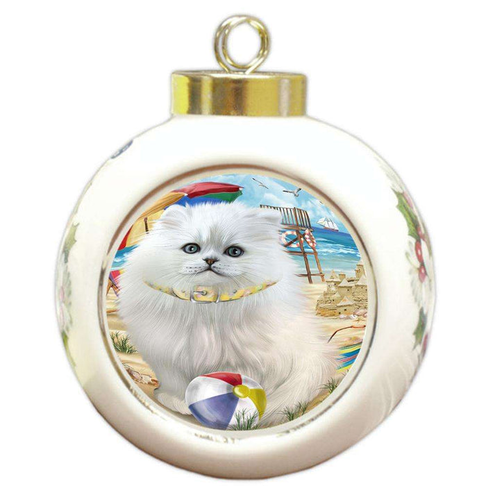 Pet Friendly Beach Persian Cat Round Ball Christmas Ornament RBPOR54175