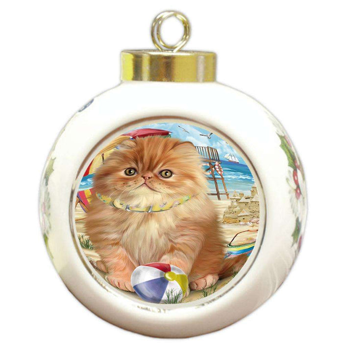 Pet Friendly Beach Persian Cat Round Ball Christmas Ornament RBPOR54176