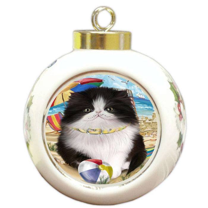 Pet Friendly Beach Persian Cat Round Ball Christmas Ornament RBPOR54177