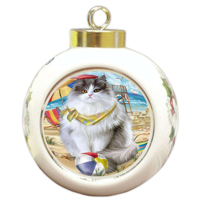 Pet Friendly Beach Persian Cat Round Ball Christmas Ornament RBPOR54178