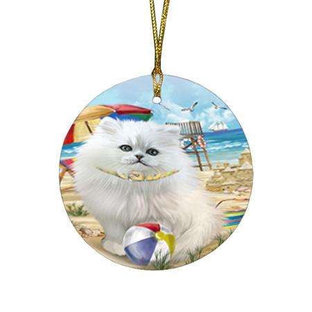 Pet Friendly Beach Persian Cat Round Flat Christmas Ornament RFPOR54166