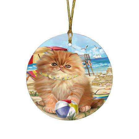 Pet Friendly Beach Persian Cat Round Flat Christmas Ornament RFPOR54167