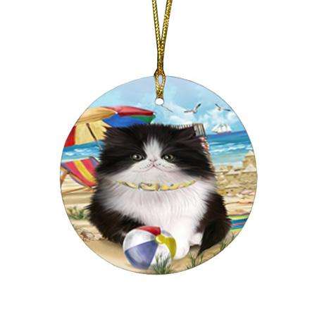 Pet Friendly Beach Persian Cat Round Flat Christmas Ornament RFPOR54168