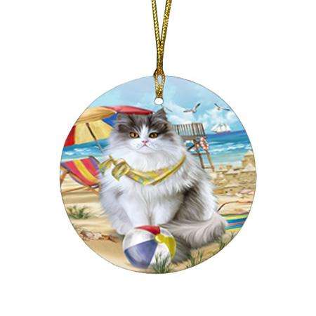 Pet Friendly Beach Persian Cat Round Flat Christmas Ornament RFPOR54169