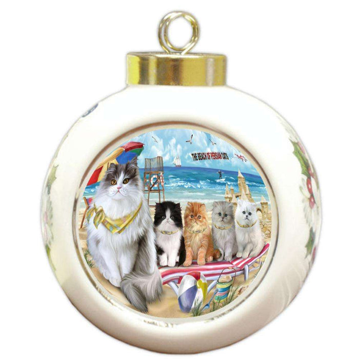 Pet Friendly Beach Persian Cats Round Ball Christmas Ornament RBPOR54173